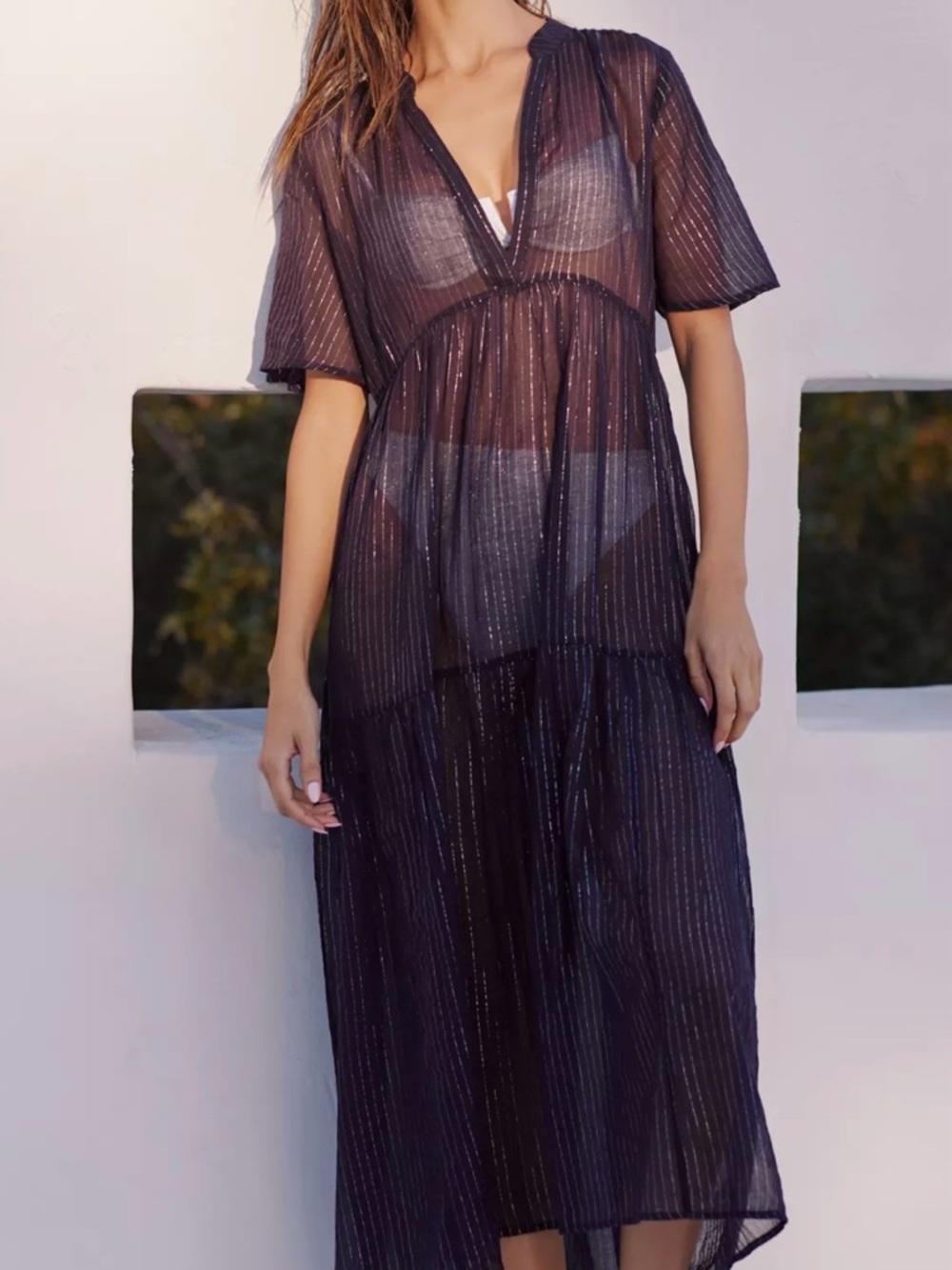Anthropologie The Kallie Flowy Maxy Dress Lurex Edition Beach Women’s Size L